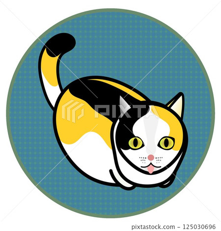 一隻花斑貓蜷縮起來往上看的插圖 一隻花斑貓蜷縮起來往上看的插圖 125030696
