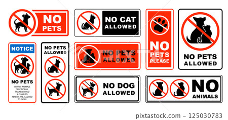 Editable No Pets Sign Vector Set of Warning Labels with Icons and Text 125030783