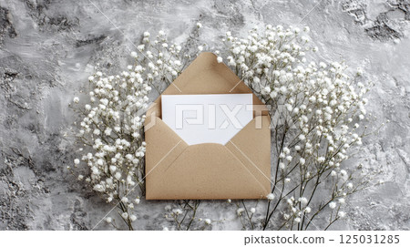 Elegant Floral Envelope with Blank Card on Stylish Background 125031285