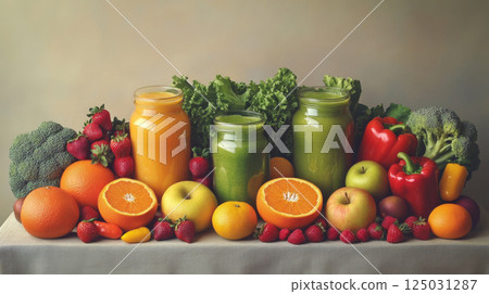 Colorful Smoothies with Fresh Fruits and Vegetables 125031287