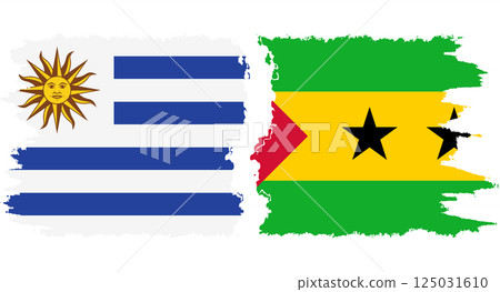 Sao Tome and Principe and Uruguay grunge flags connection vector 125031610