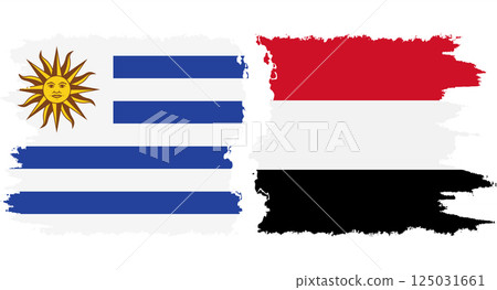 Yemen and Uruguay grunge flags connection vector Yemen and Uruguay grunge flags connection vector 125031661