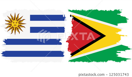 Guyana and Uruguay grunge flags connection vector 125031743