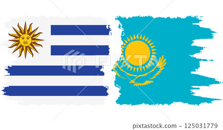 Kazakhstan and Uruguay grunge flags connection vector Kazakhstan and Uruguay grunge flags connection vector 125031779