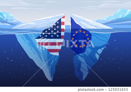 Trade war concept USA EU flags iceberg split ocean digital art 125031833