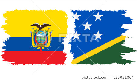 Solomon Islands and Ecuador grunge flags connection vector 125031864
