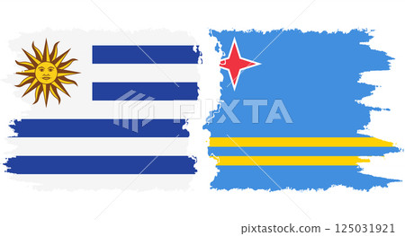 Aruba and Uruguay grunge flags connection vector 125031921