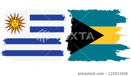 Bahamas and Uruguay grunge flags connection vector 125031926