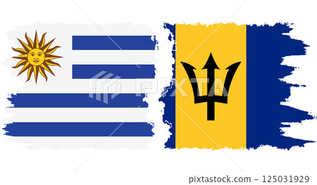 Barbados and Uruguay grunge flags connection vector 125031929