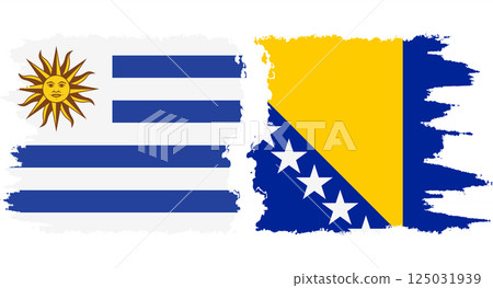 Bosnia and Herzegovina and Uruguay grunge flags connection vector 125031939