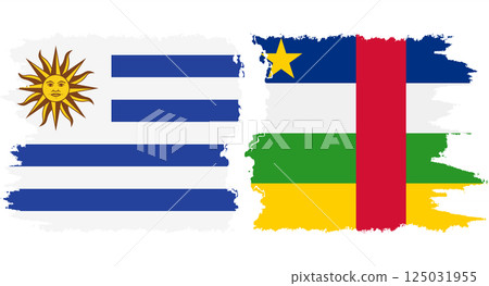 Central African Republic and Uruguay grunge flags connection vecto 125031955