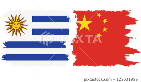 China and Uruguay grunge flags connection vector 125031959