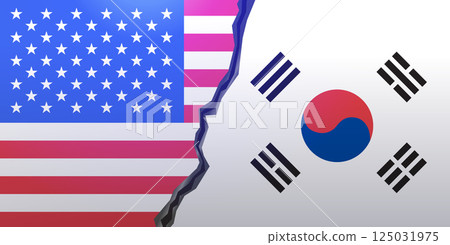 USA South Korea trade war concept flags torn background design 125031975