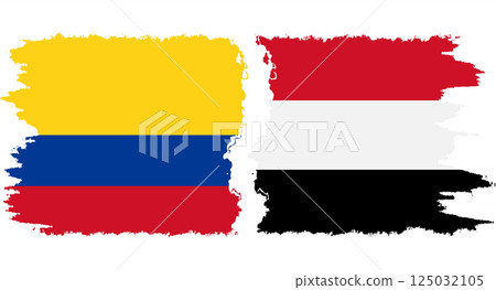 Yemen and Colombia grunge flags connection vector 125032105