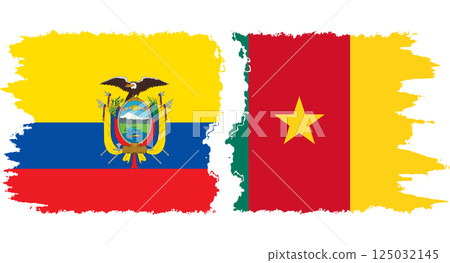 Cameroon and Ecuador grunge flags connection vector 125032145