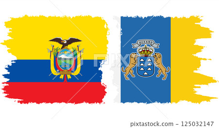Canary Islands and Ecuador grunge flags connection vector 125032147