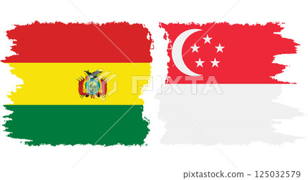 Singapore and Bolivia grunge flags connection vector 125032579