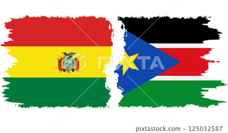 South Sudan and Bolivia grunge flags connection vector South Sudan and Bolivia grunge flags connection vector 125032587