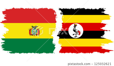 Uganda and Bolivia grunge flags connection vector 125032621