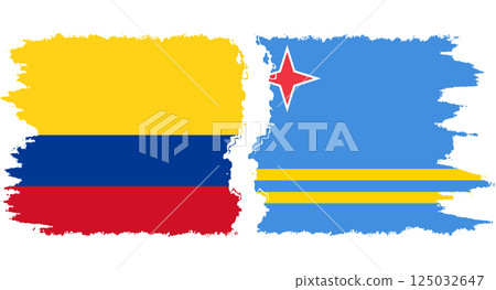Aruba and Colombia grunge flags connection vector Aruba and Colombia grunge flags connection vector 125032647