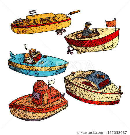 toy boat set sketch hand drawn vector 125032687