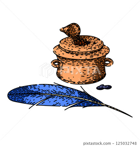 pen inkwell sketch hand drawn vector pen inkwell sketch hand drawn vector 125032748