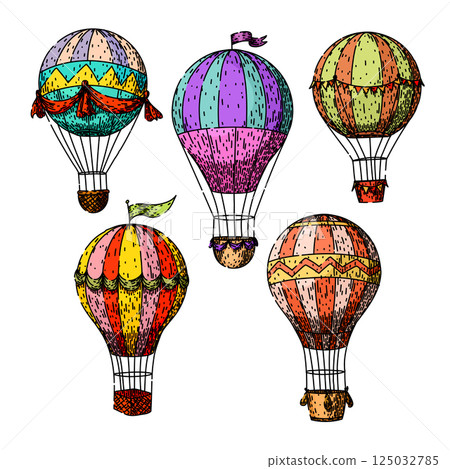hot air balloon set sketch hand drawn vector 125032785