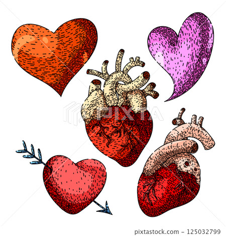 heart set sketch hand drawn vector 125032799