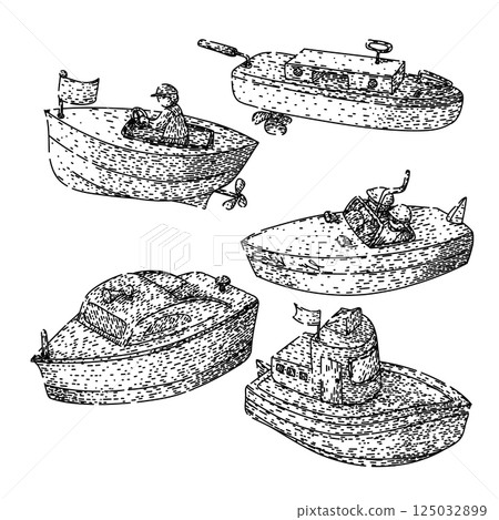 toy boat set sketch hand drawn vector 125032899