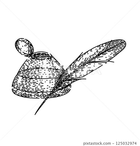 writing inkwell sketch hand drawn vector 125032974
