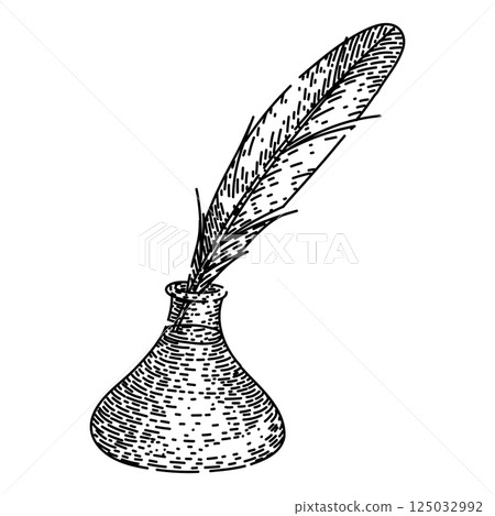 fountain inkwell sketch hand drawn vector 125032992
