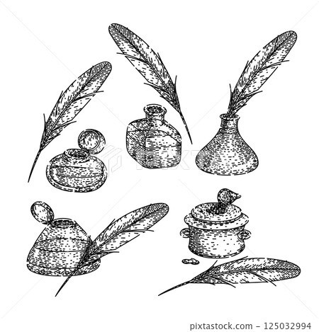 inkwell set sketch hand drawn vector 125032994