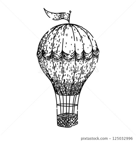 basket hot air balloon sketch hand drawn vector 125032996