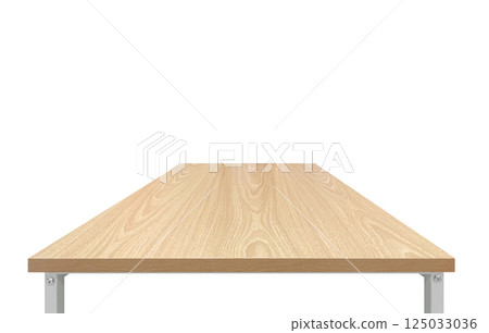 Side view of empty wooden table, white background. 125033036