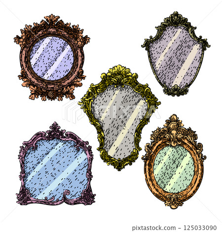 vintage mirror set sketch hand drawn vector 125033090