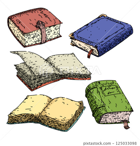 vintage book set sketch hand drawn vector 125033098