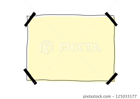 Simple hand-drawn line drawing illustration of paper pasted with tape - Yellow Simple hand-drawn line drawing illustration of paper pasted with tape - Yellow 125033177