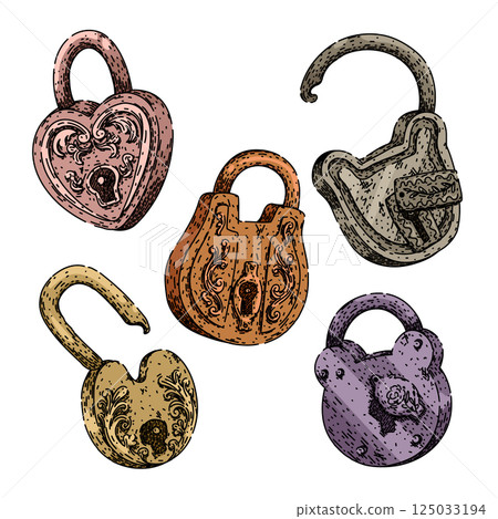 padlock vintage set sketch hand drawn vector 125033194