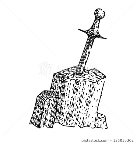 arthur sword stone sketch hand drawn vector 125033302