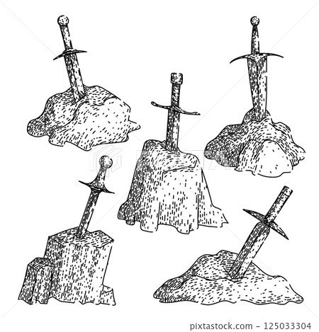 sword stone set sketch hand drawn vector sword stone set sketch hand drawn vector 125033304