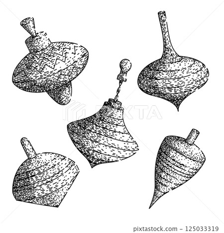 spinning top set sketch hand drawn vector spinning top set sketch hand drawn vector 125033319