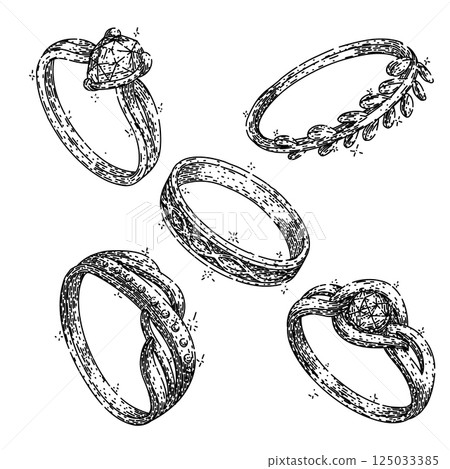 ring jewelry set sketch hand drawn vector ring jewelry set sketch hand drawn vector 125033385