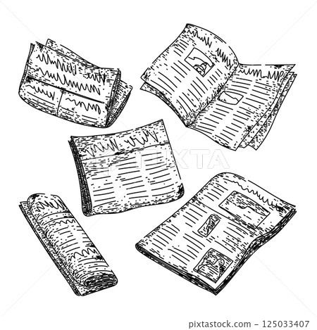 old newspaper set sketch hand drawn vector 125033407