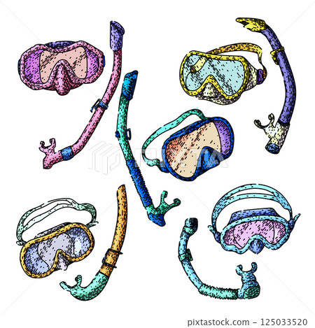 snorkel set sketch hand drawn vector 125033520