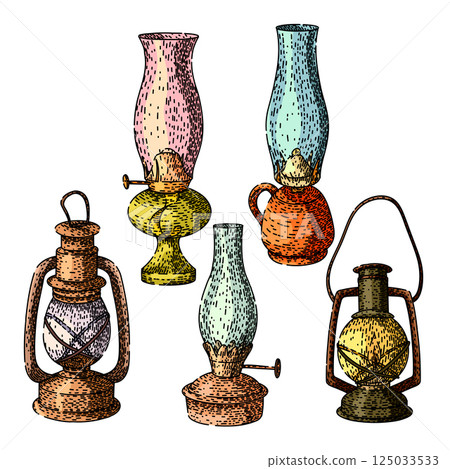 oil lamp set sketch hand drawn vector oil lamp set sketch hand drawn vector 125033533