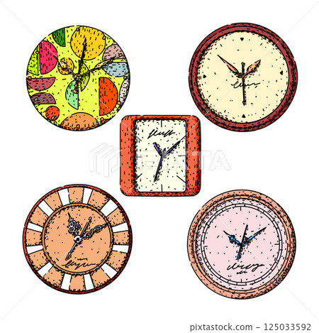 clock set sketch hand drawn vector 125033592