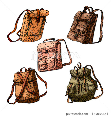 backpack set sketch hand drawn vector 125033641