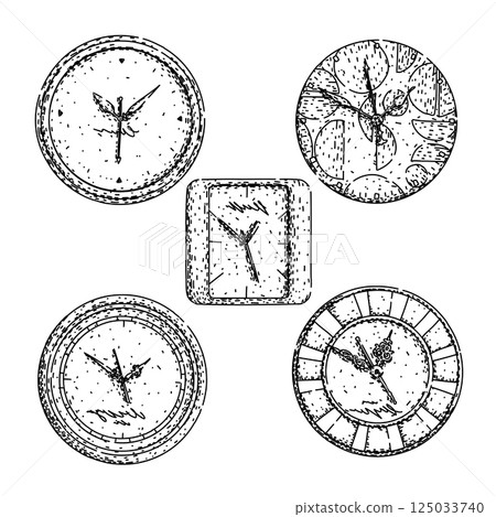 clock set sketch hand drawn vector clock set sketch hand drawn vector 125033740