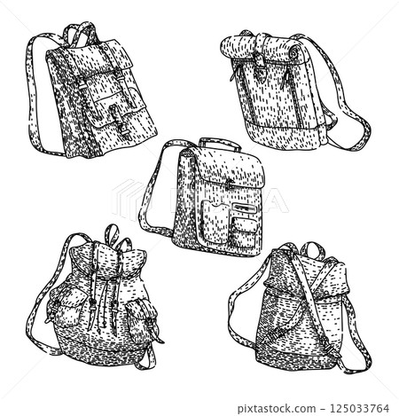backpack set sketch hand drawn vector backpack set sketch hand drawn vector 125033764