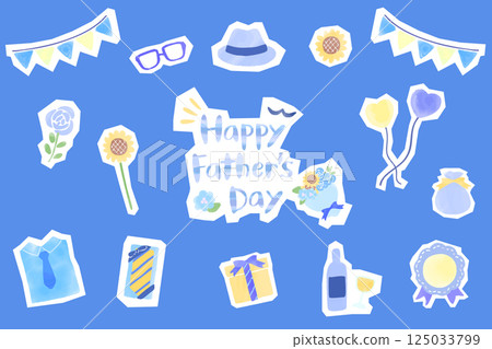 Father's Day sticker-style illustration set: Cute watercolor illustrations 125033799